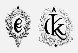 Generate small and minimalistic tattoo that includes the letters: A, K, E, O tattoo idea