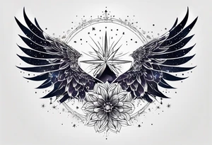 Constellation, wing , snow , géométric , flower tattoo idea