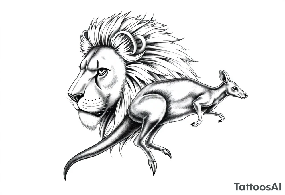 Powerful Czech lion with Aussie kangaroo tattoo idea