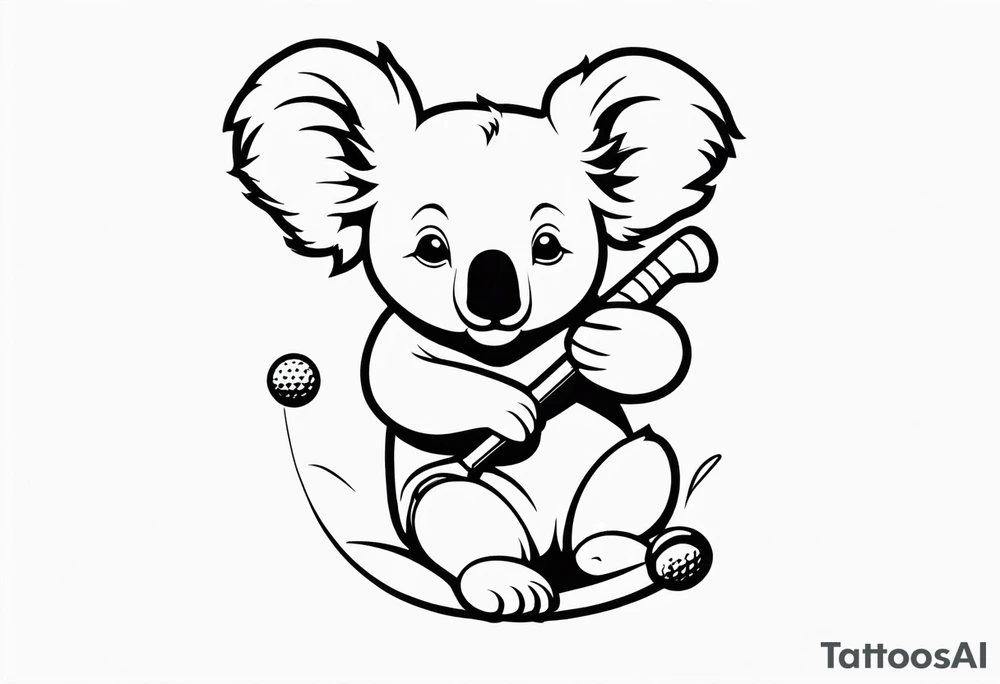 Koala swinging a golf club tattoo idea