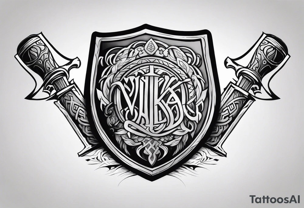 Valhalla viking gods shield hatchet sword tattoo idea