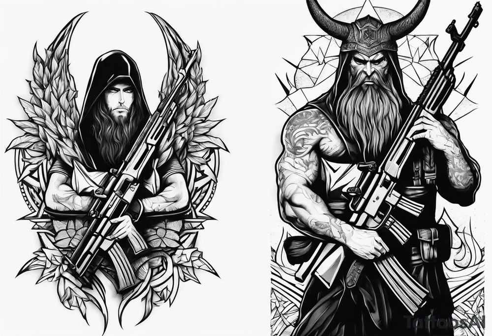 Satan and two AK-47's tattoo idea