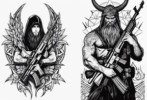 Satan and two AK-47's tattoo idea