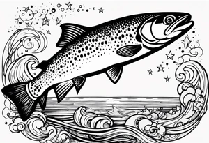 A rainbow trout jumping out of the stars tattoo idea