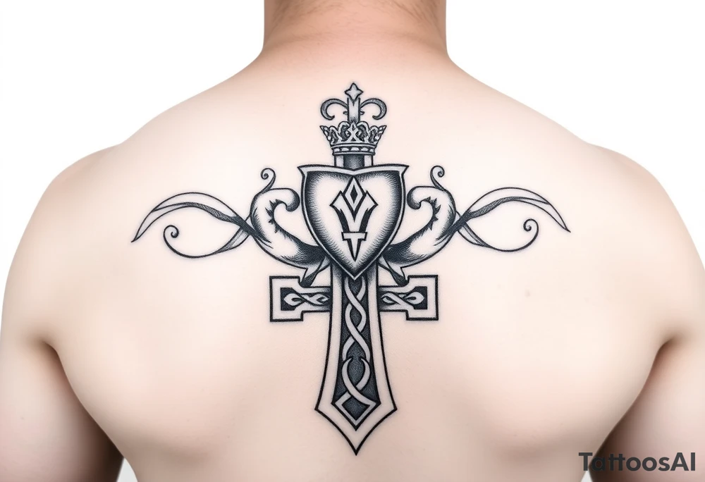 claddagh overlaid on a celtic cross tattoo idea