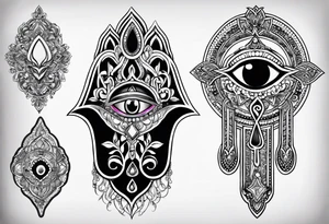 Hamsa, evil eye and ankh tattoo idea