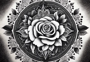 Birds and Roses dot work mandala tattoo idea
