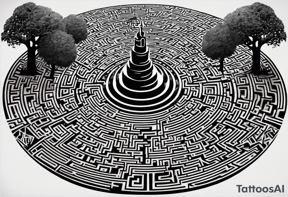 a labyrinth made out of a tree. There is no way to get to the center of the maze. The maze should be made out of branches tattoo idea