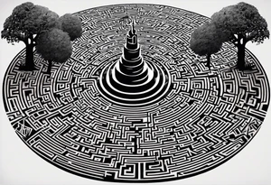 a labyrinth made out of a tree. There is no way to get to the center of the maze. The maze should be made out of branches tattoo idea