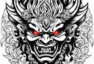 Oni mask on flame tattoo idea