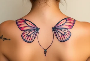 A dreamy portrait of a Virgo woman with delicate butterfly wings, in soft lavender, pink, and pearl white hue tattoo idea