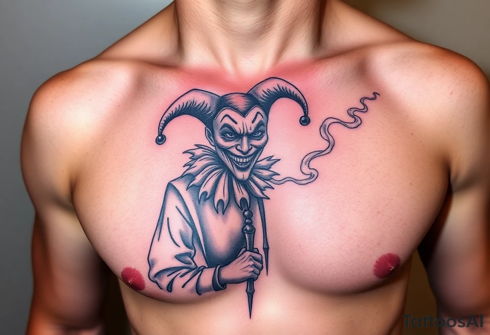 jester in a fog of smoke tattoo idea