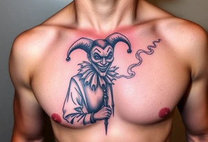 jester in a fog of smoke tattoo idea