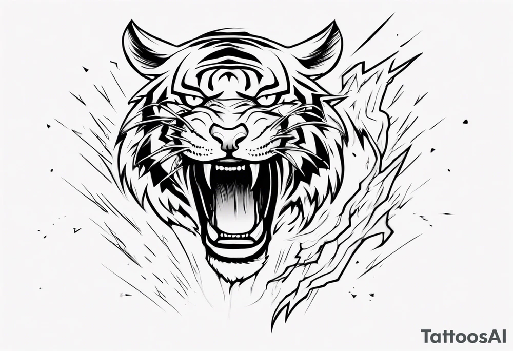 mythical ferocious tiger with lightning around it. The tattoo is for a forearm sleeve tattoo idea