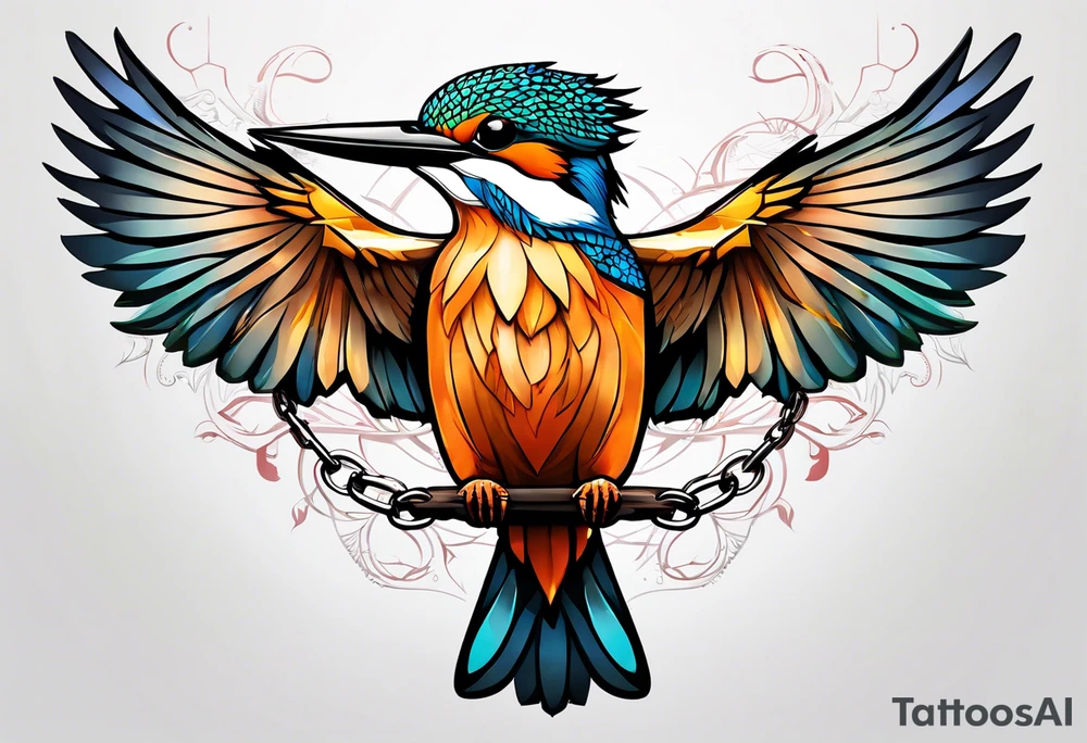 a kingfisher is trapped in a lot of chain tattoo idea