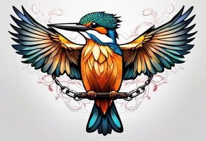 a kingfisher is trapped in a lot of chain tattoo idea