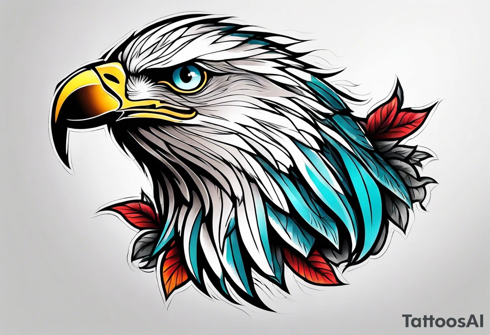 Neo Traditional tattoo style, eagle, white background, --no skin tattoo idea