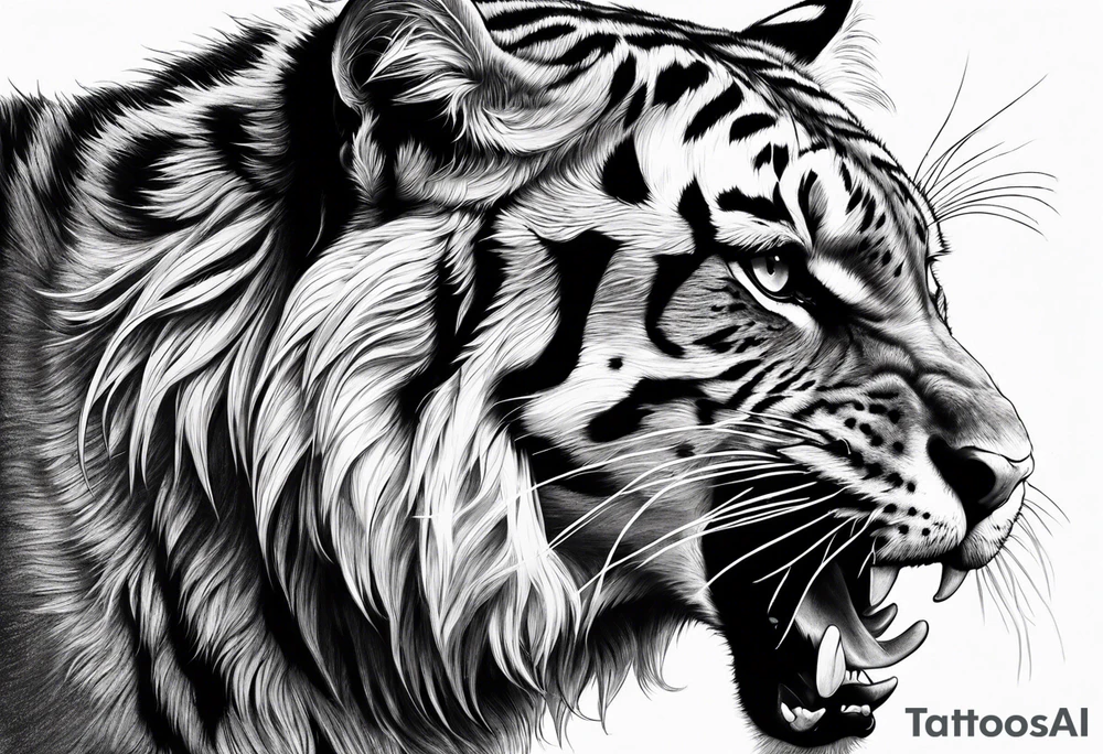 big cat growling, no mane tattoo idea