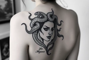 Medusa with snakes and quote and girly tattoo idea