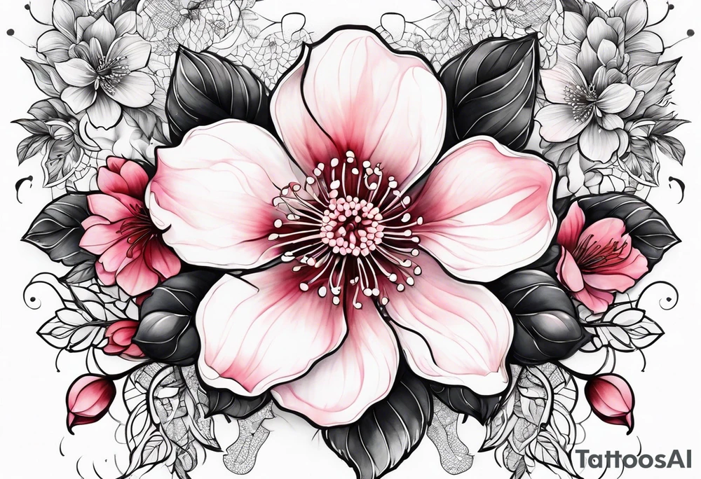Sakura flowers with lace sternum tattoo idea
