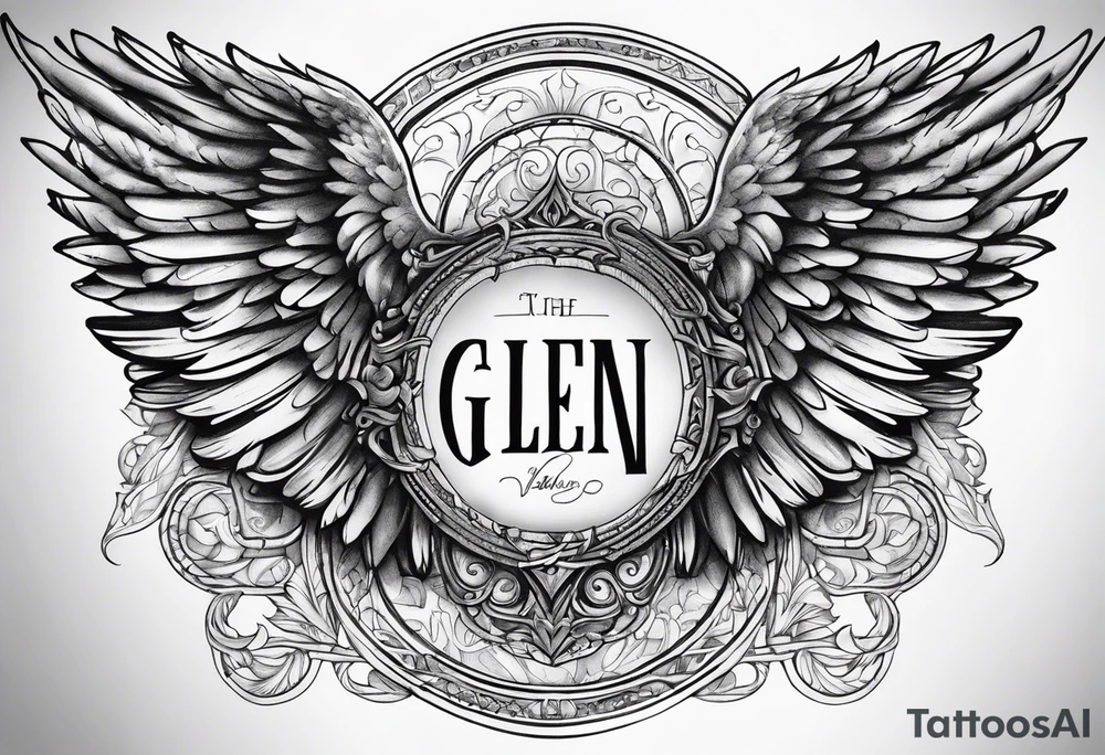 Angel Wings with the word Glenn in the middle tattoo idea