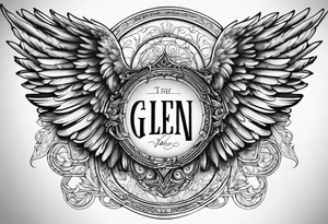 Angel Wings with the word Glenn in the middle tattoo idea