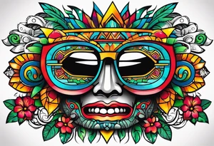 Colorful Mayan theme sunglasses no face tattoo idea