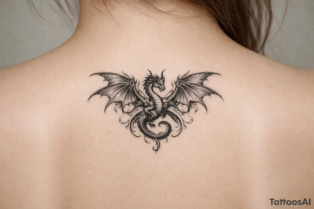 All over the back, Fourth wing dragon tattoo tattoo idea