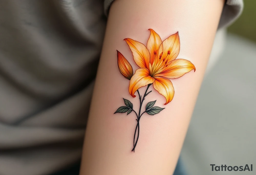 Orange and yellow glowing lilies tattoo idea