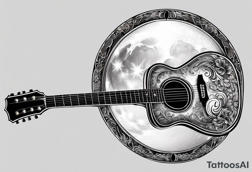 Guitar design moon tattoo idea