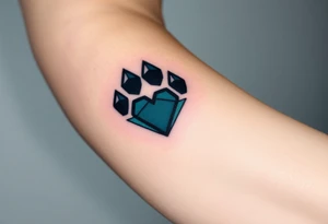 A geometric-style paw composed of sharp angular lines in shades of black and dark teal, creating a modern, edgy look with heart tattoo idea