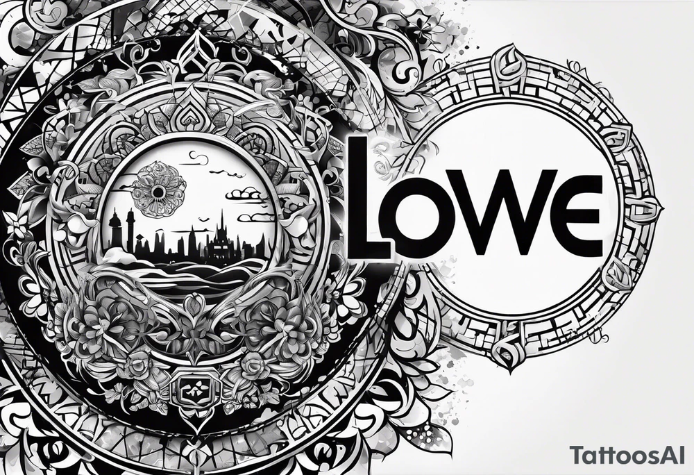 Base Design: circle for upper arm / shoulder. 

Add a tag in a stylized graffiti font with the word LOVE tattoo idea