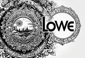 Base Design: circle for upper arm / shoulder. 

Add a tag in a stylized graffiti font with the word LOVE tattoo idea