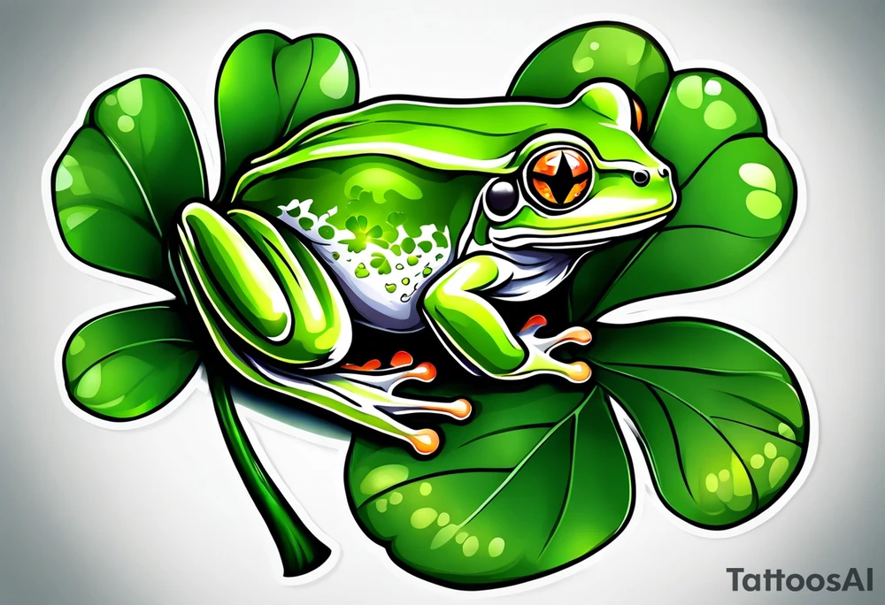 Tree frog and four leaf clover tattoo idea