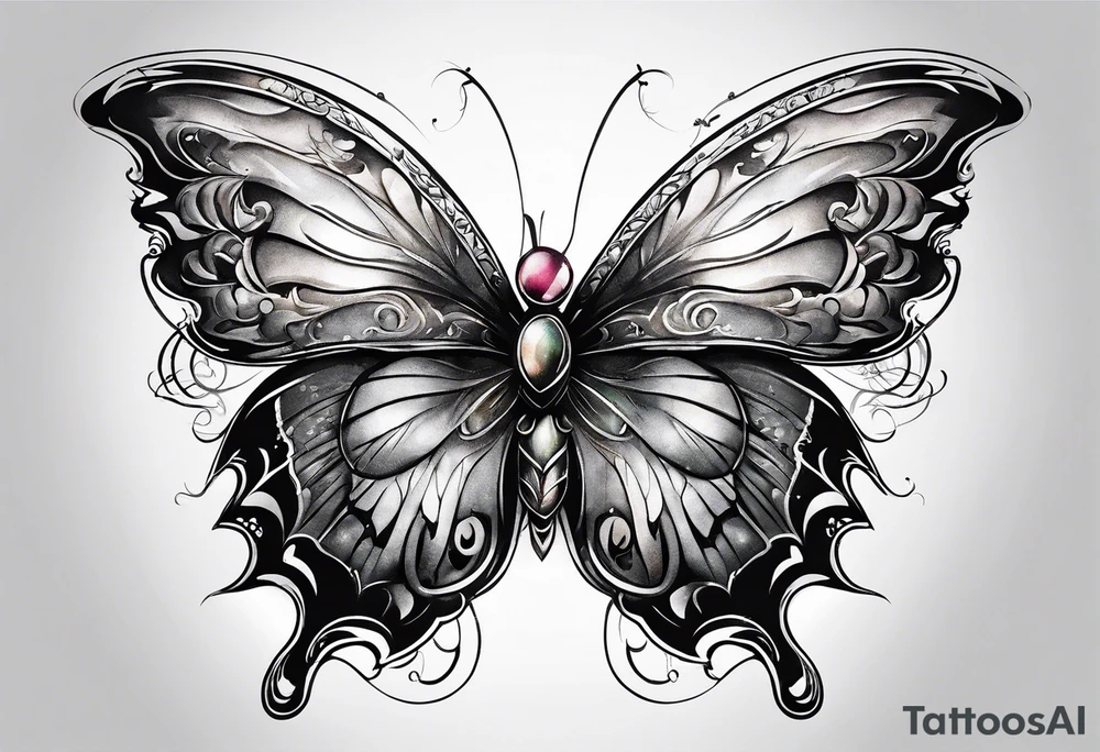 Half butterfly with one Angel wing tattoo idea