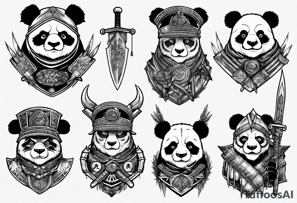 Scottish warrior panda tattoo idea