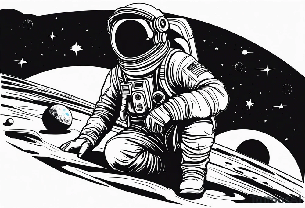 Astronaut sitting on planets tattoo idea
