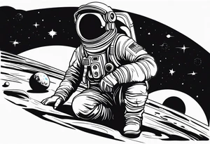 Astronaut sitting on planets tattoo idea