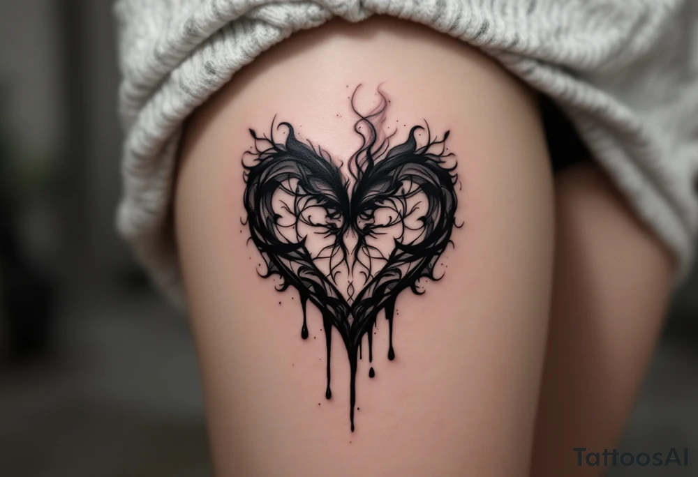 A bleeding heart with blackened edges, transitioning into a smoky, fading effect, symbolizing love lost to time. tattoo idea