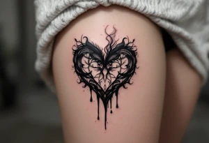 A bleeding heart with blackened edges, transitioning into a smoky, fading effect, symbolizing love lost to time. tattoo idea