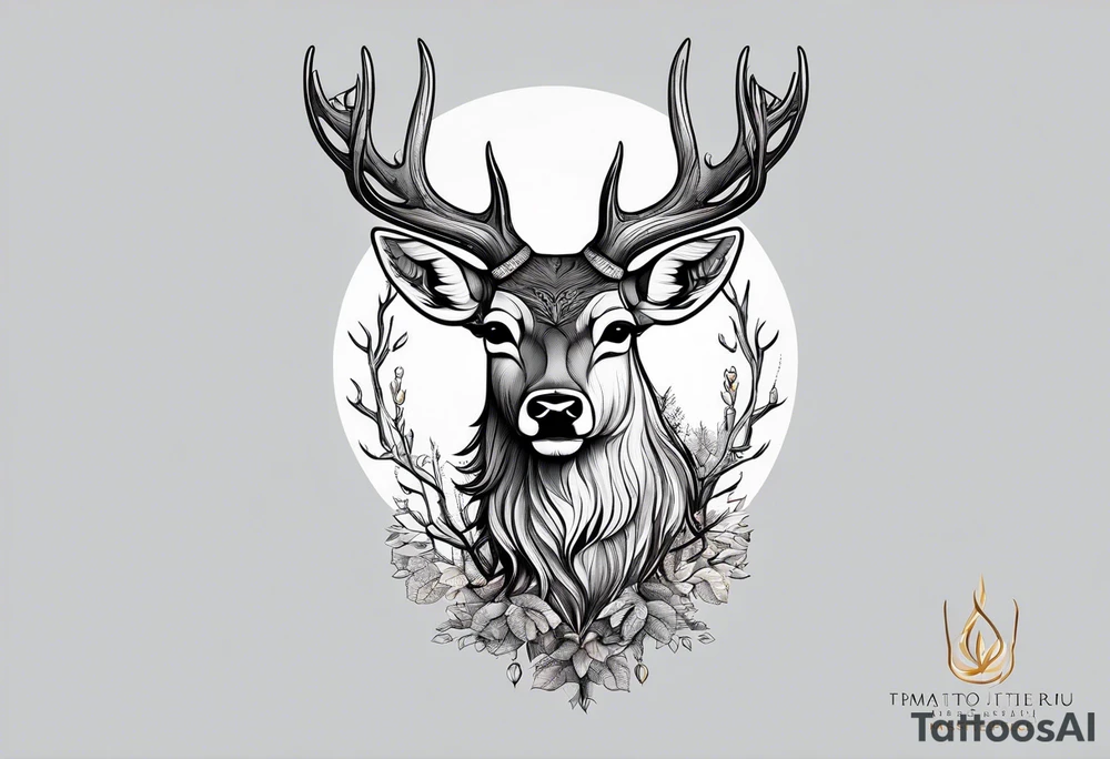 deer with antlers in tree tattoo idea