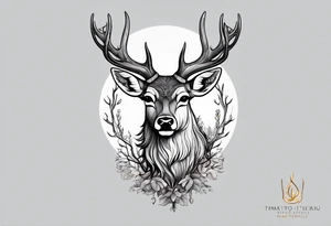 deer with antlers in tree tattoo idea