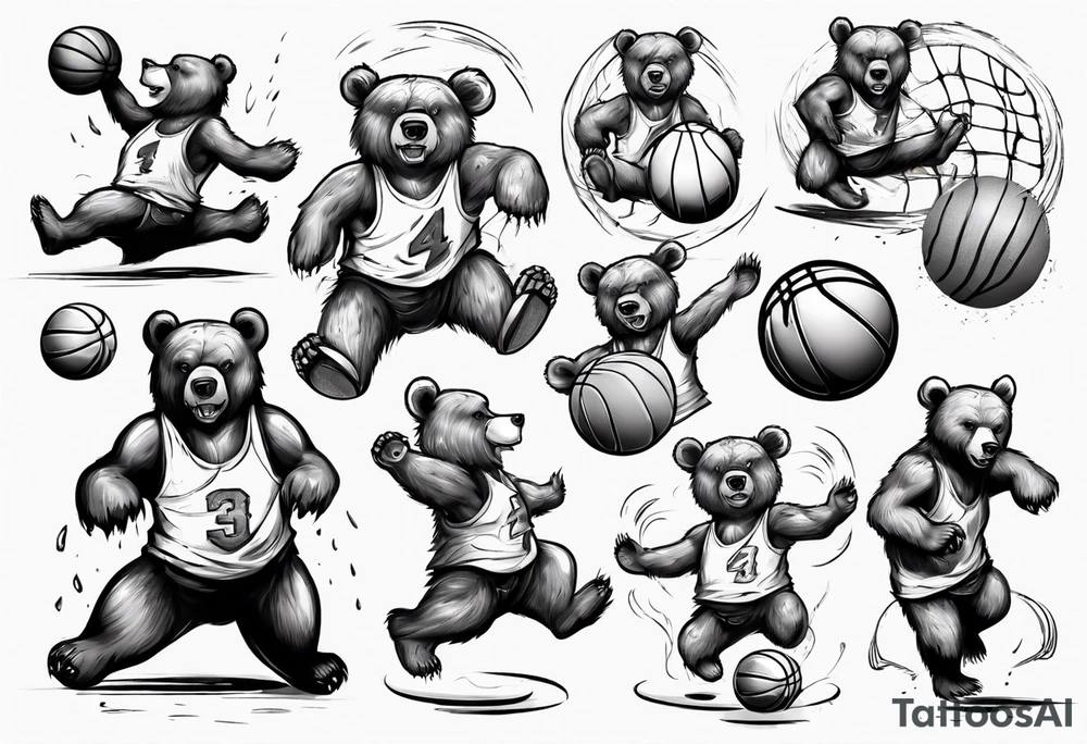 bear playing basketball tattoo idea