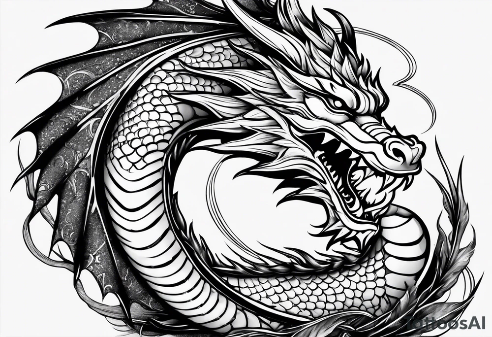 strength, small, sleeping dragon elegant, sun, lenghty, tattoo idea