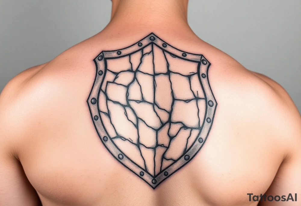 3d stone shield during skin tattoo idea