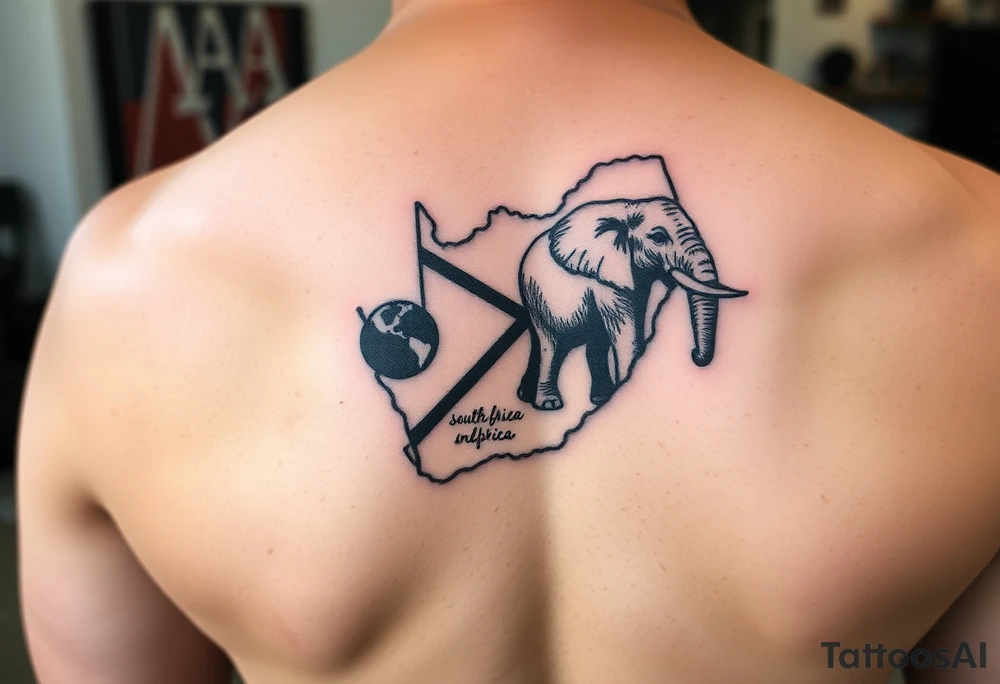 South Africa tattoo combining map and elephant tattoo idea