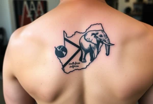 South Africa tattoo combining map and elephant tattoo idea