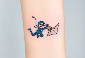 Scooba diver, diving with manta ray with burger on his hand tattoo idea