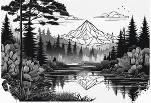 Wald silhouette mit Geometric Muster im Hintergrund tattoo idea