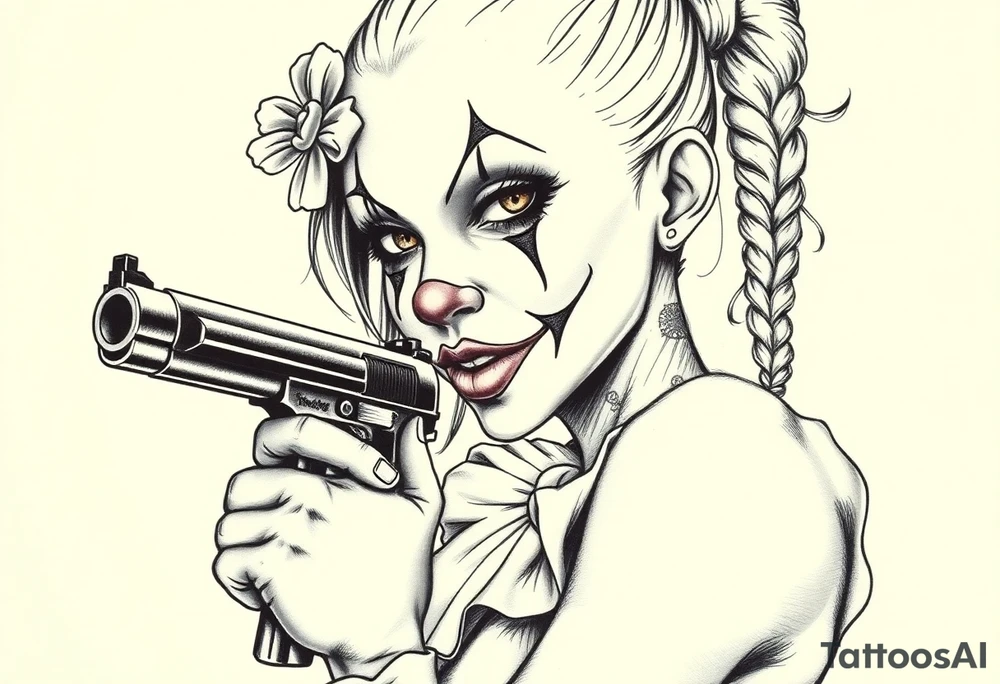 Payasa Clown Girl Gun tattoo idea